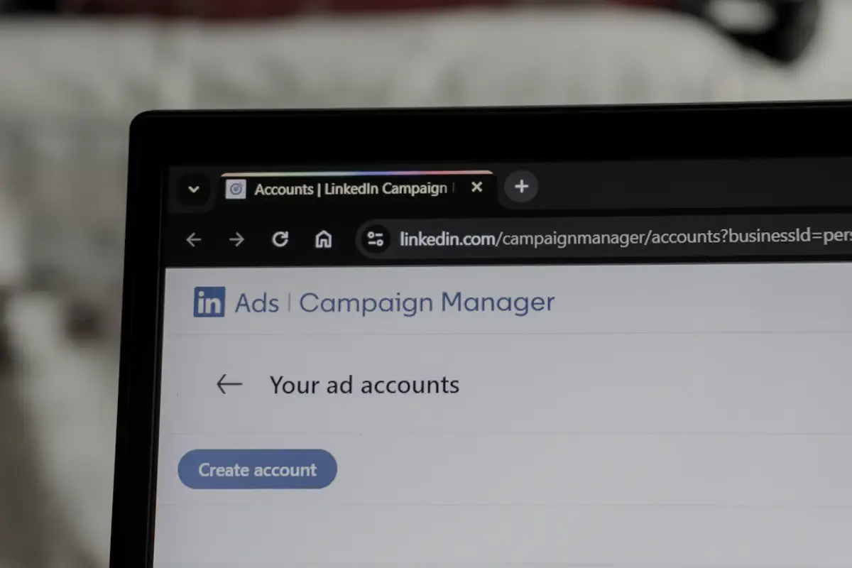 Linkedin ads campaign manager interface on laptop screen